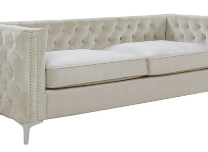 Chesterfield Dreisitzer Sofa Beige Textil Stoff Couchen Möbel Samt Farbe wählbar